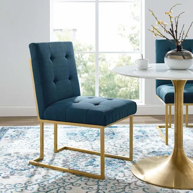 Alt view image 13 of 13 - Privy Gold Stainless Steel Upholstered Fabric Dining Accent Chair Gold Azure