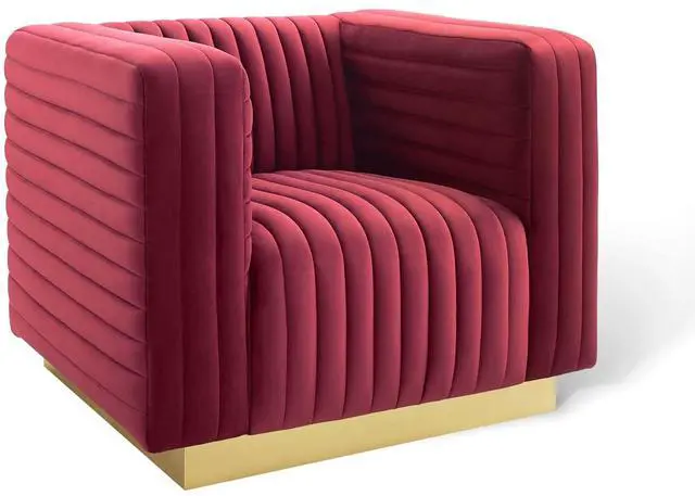 Alt view image 2 of 8 - Charisma Channel Tufted Performance Velvet Accent Armchair Maroon