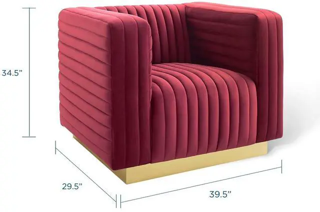 Alt view image 3 of 8 - Charisma Channel Tufted Performance Velvet Accent Armchair Maroon