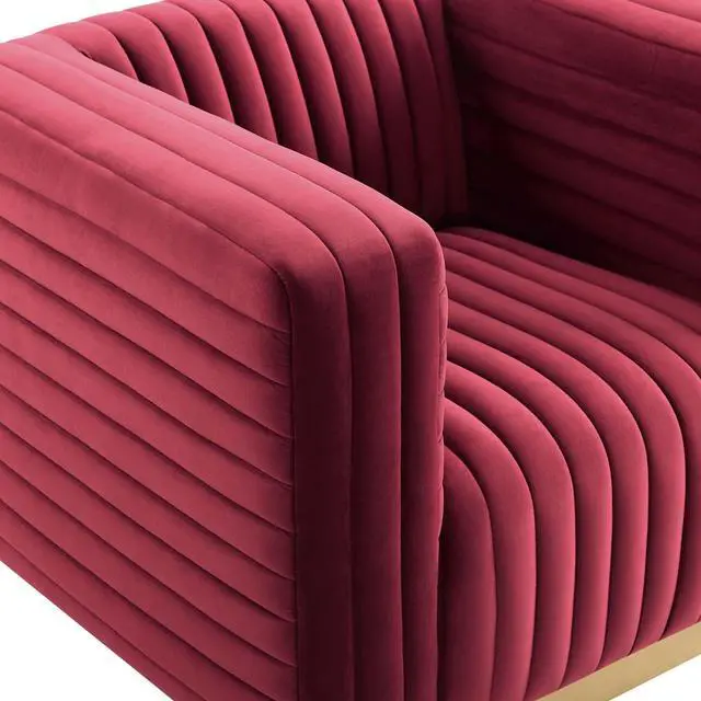 Alt view image 7 of 8 - Charisma Channel Tufted Performance Velvet Accent Armchair Maroon