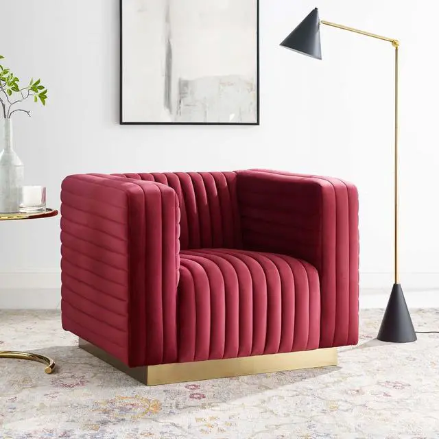 Alt view image 8 of 8 - Charisma Channel Tufted Performance Velvet Accent Armchair Maroon