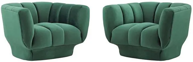 Alt view image 2 of 5 - Entertain Vertical Channel Tufted Performance Velvet Armchair Set of 2 Green