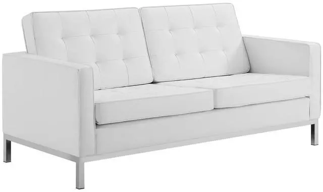 Alt view image 3 of 7 - Loft Tufted Upholstered Faux Leather Loveseat and Armchair Set Silver White