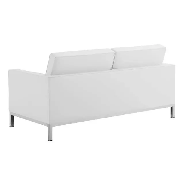 Alt view image 4 of 7 - Loft Tufted Upholstered Faux Leather Loveseat and Armchair Set Silver White