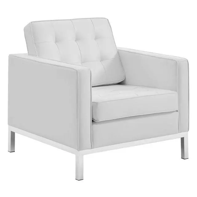 Alt view image 5 of 7 - Loft Tufted Upholstered Faux Leather Loveseat and Armchair Set Silver White