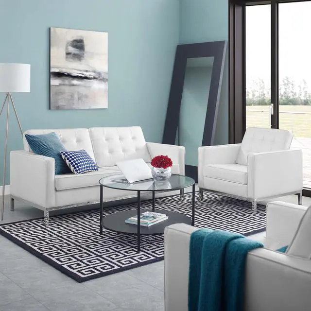 Alt view image 7 of 7 - Loft Tufted Upholstered Faux Leather Loveseat and Armchair Set Silver White