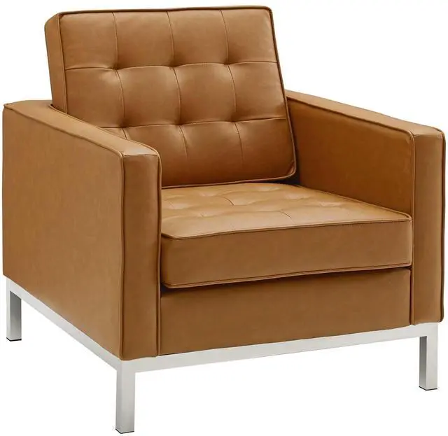 Alt view image 5 of 7 - Loft Tufted Upholstered Faux Leather Sofa and Armchair Set Silver Tan