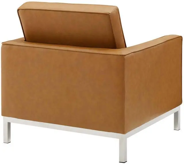 Alt view image 6 of 7 - Loft Tufted Upholstered Faux Leather Sofa and Armchair Set Silver Tan