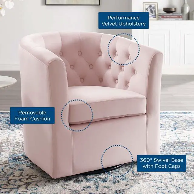 Alt view image 8 of 8 - Prospect Tufted Performance Velvet Swivel Armchair Pink