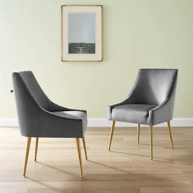 Alt view image 5 of 5 - Discern Upholstered Performance Velvet Dining Chair Set of 2 Gray