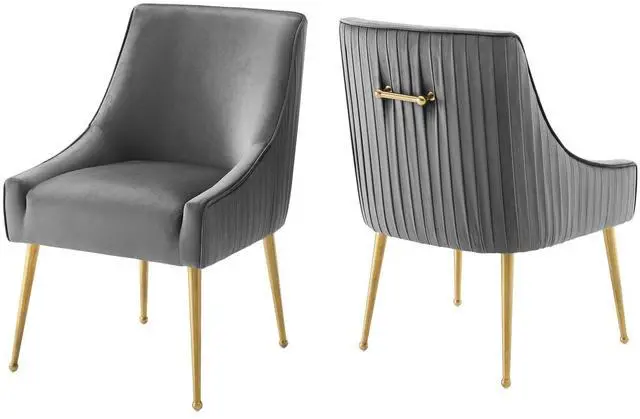 Alt view image 2 of 5 - Discern Pleated Back Upholstered Performance Velvet Dining Chair Set of 2 Gray