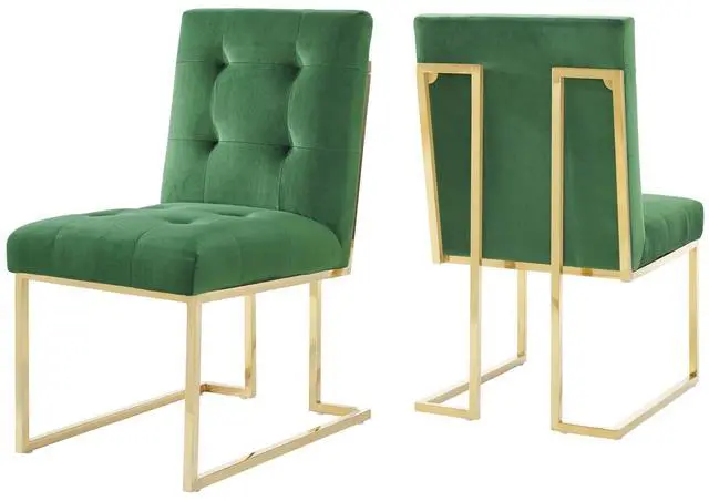 Alt view image 2 of 5 - Privy Gold Stainless Steel Performance Velvet Dining Chair Set of 2 Gold Emerald