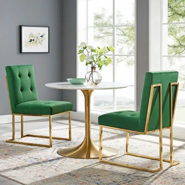 Alt view image 5 of 5 - Privy Gold Stainless Steel Performance Velvet Dining Chair Set of 2 Gold Emerald