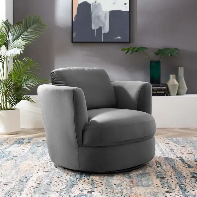 Alt view image 7 of 8 - Pirouette Performance Velvet Swivel Armchair Gray