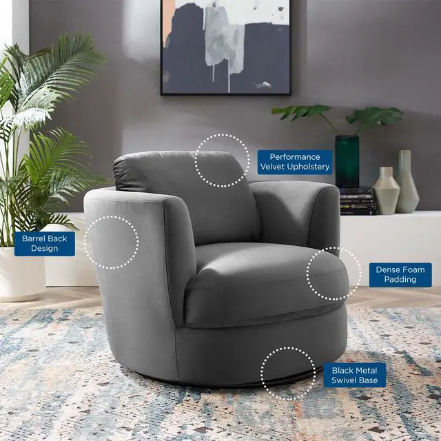 Alt view image 8 of 8 - Pirouette Performance Velvet Swivel Armchair Gray
