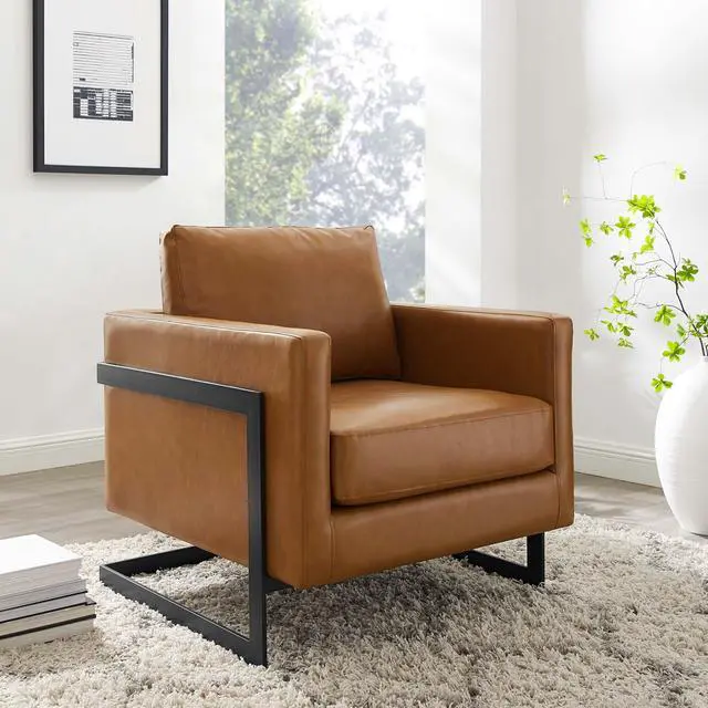 Alt view image 12 of 13 - Posse Vegan Leather Accent Chair Black Tan