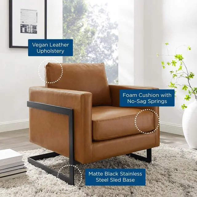 Alt view image 13 of 13 - Posse Vegan Leather Accent Chair Black Tan