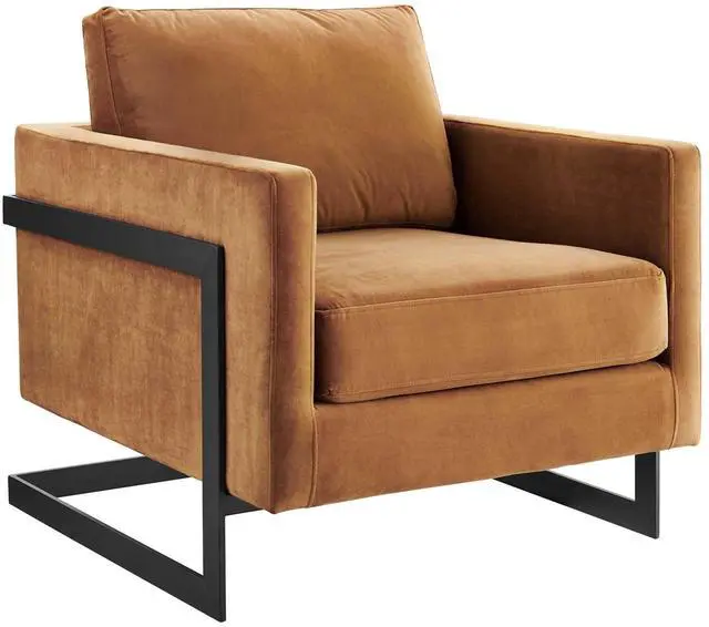 Alt view image 7 of 13 - Posse Performance Velvet Accent Chair Black Cognac