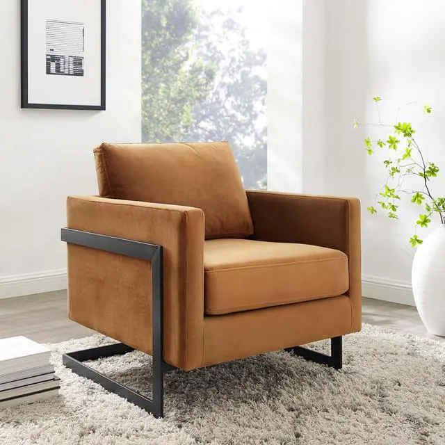 Alt view image 12 of 13 - Posse Performance Velvet Accent Chair Black Cognac
