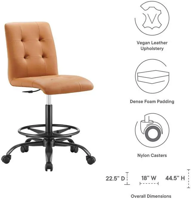 Alt view image 2 of 7 - Prim Armless Vegan Leather Drafting Chair by Modway