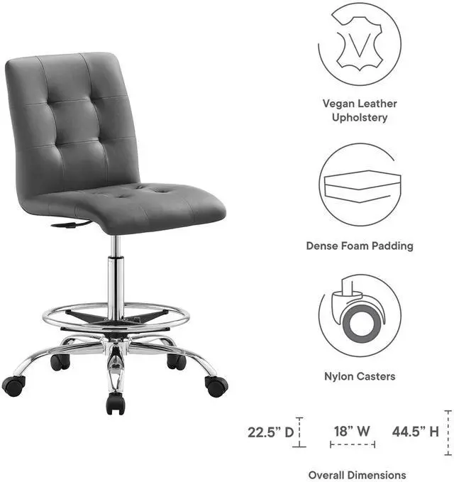 Alt view image 2 of 7 - Prim Armless Vegan Leather Drafting Chair by Modway