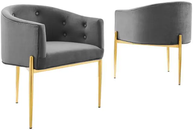 Alt view image 2 of 8 - Savour Tufted Performance Velvet Accent Chairs - Set of 2 Gray