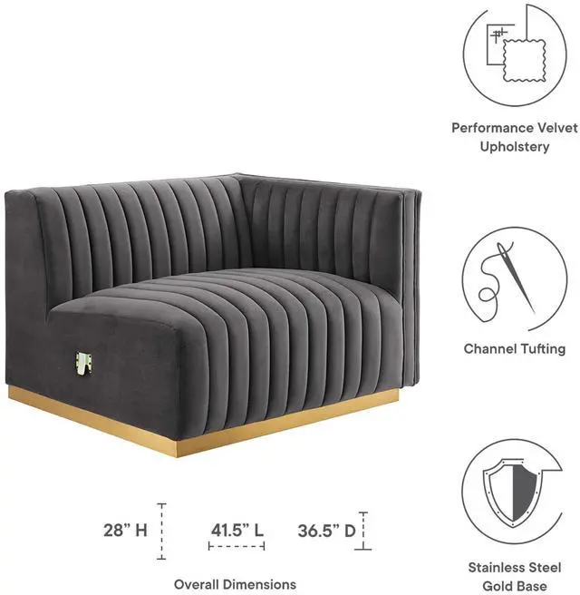 Alt view image 2 of 6 - Conjure Channel Tufted Performance Velvet Right-Arm Chair by Modway