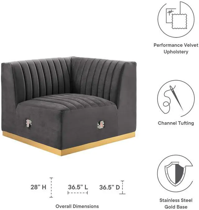 Alt view image 2 of 6 - Conjure Channel Tufted Performance Velvet Right Corner Chair by Modway