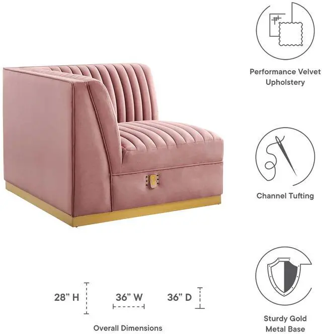Alt view image 2 of 7 - Sanguine Channel Tufted Performance Velvet Modular Sectional Sofa Left Corner Chair by Modway