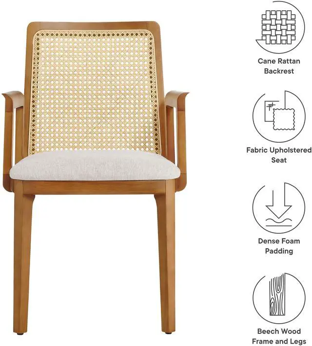 Alt view image 2 of 7 - Monarch Wood and Rattan Dining Armchair by Modway
