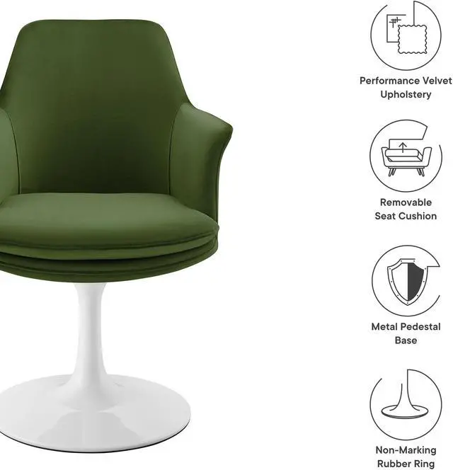 Alt view image 3 of 7 - Lippa Swivel Dining Performance Velvet Armchair by Modway