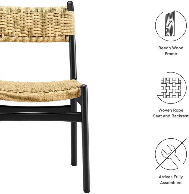 Alt view image 2 of 7 - Wynn Rope and Wood Dining Side Chairs Set of 2 by Modway