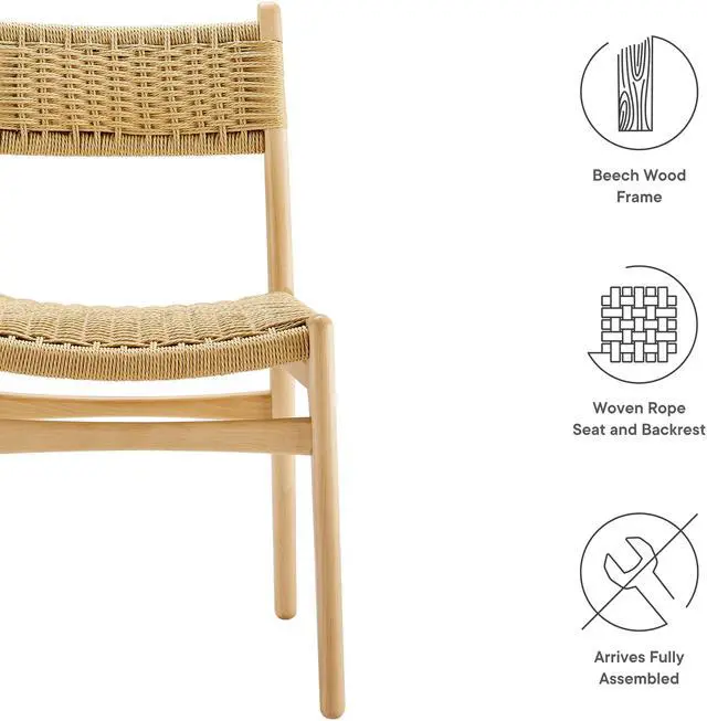 Alt view image 2 of 7 - Wynn Rope and Wood Dining Side Chairs Set of 2 by Modway