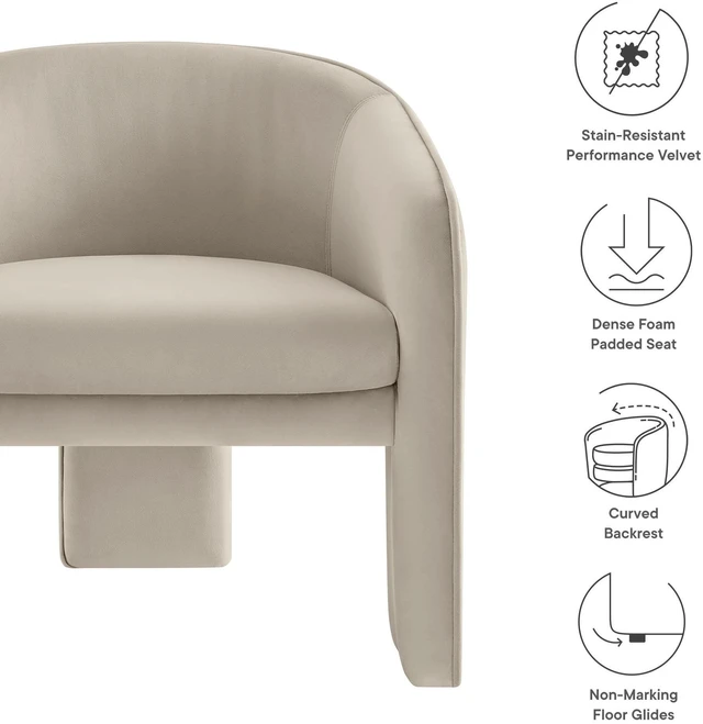 Alt view image 3 of 7 - Greer Performance Velvet Upholstered Accent Armchair by Modway