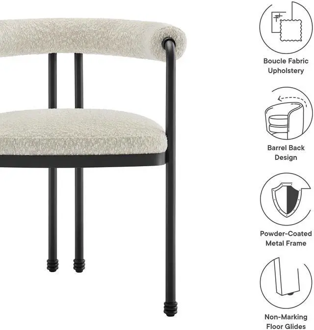 Alt view image 2 of 7 - Turin Curved Back Boucle and Metal Dining Accent Chair by Modway