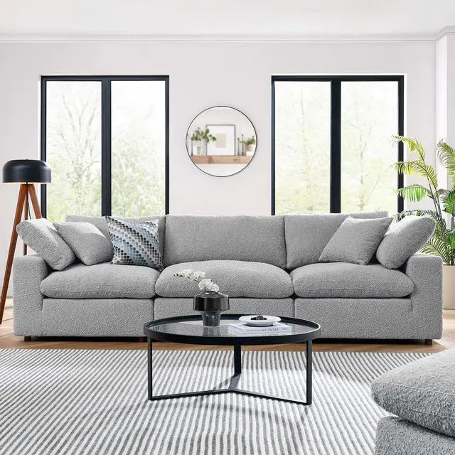 Alt view image 5 of 5 - Commix Down Filled Overstuffed Boucle Fabric 3-Seater Sofa Light Gray EEI-6362-LGR