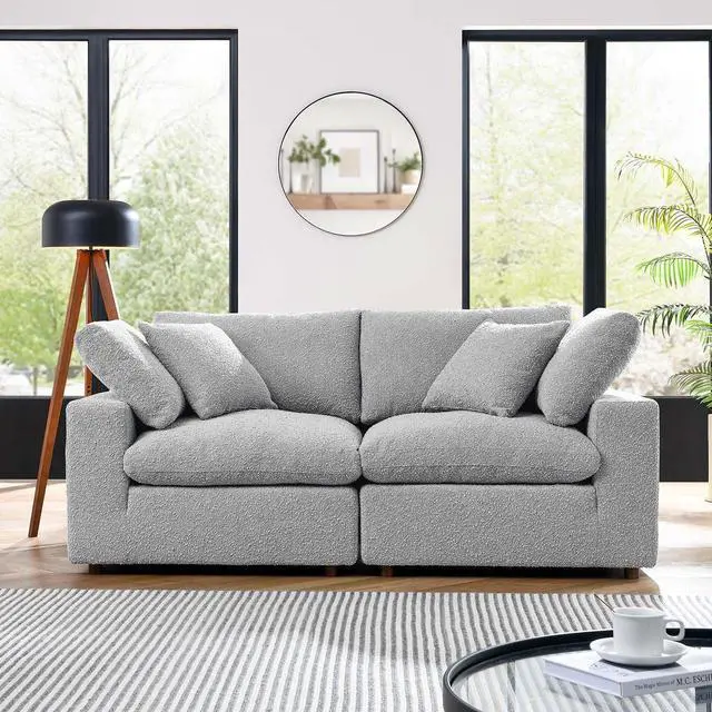 Alt view image 5 of 5 - Commix Down Filled Overstuffed Boucle Fabric Loveseat Light Gray EEI-6361-LGR