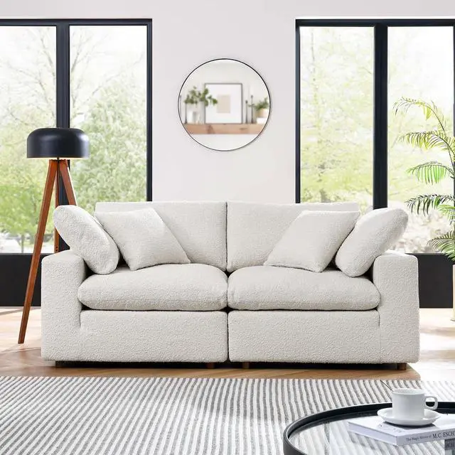 Alt view image 5 of 5 - Commix Down Filled Overstuffed Boucle Fabric Loveseat Ivory EEI-6361-IVO