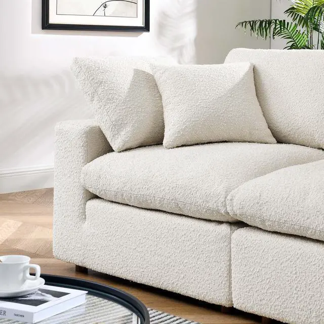 Alt view image 4 of 5 - Commix Down Filled Overstuffed Boucle Fabric Loveseat Ivory EEI-6361-IVO
