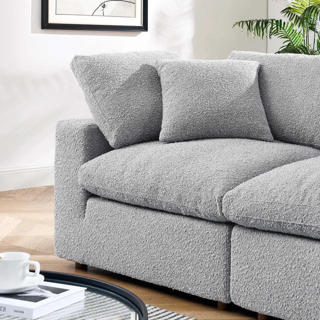 Alt view image 4 of 5 - Commix Down Filled Overstuffed Boucle Fabric Loveseat Light Gray EEI-6361-LGR
