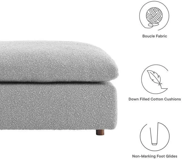 Alt view image 6 of 7 - Commix Down Filled Overstuffed Boucle Fabric Ottoman Light Gray EEI-6258-LGR