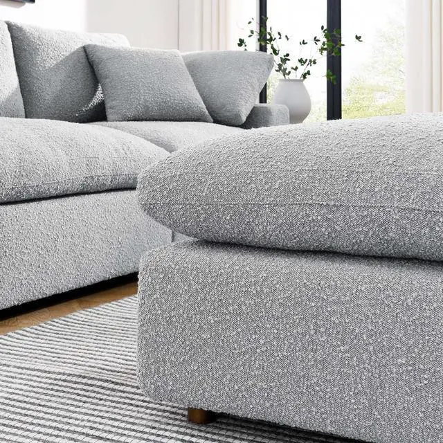 Alt view image 7 of 7 - Commix Down Filled Overstuffed Boucle Fabric Ottoman Light Gray EEI-6258-LGR