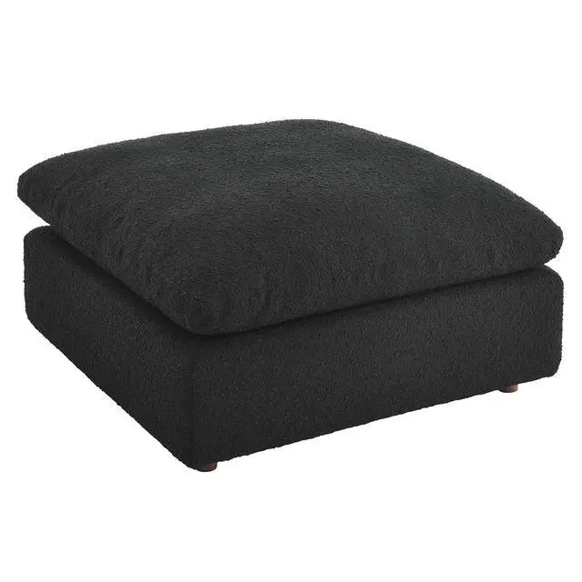 Alt view image 2 of 7 - Commix Down Filled Overstuffed Boucle Fabric Ottoman Black EEI-6258-BLK