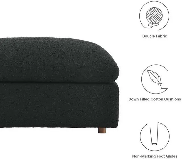 Alt view image 5 of 7 - Commix Down Filled Overstuffed Boucle Fabric Ottoman Black EEI-6258-BLK