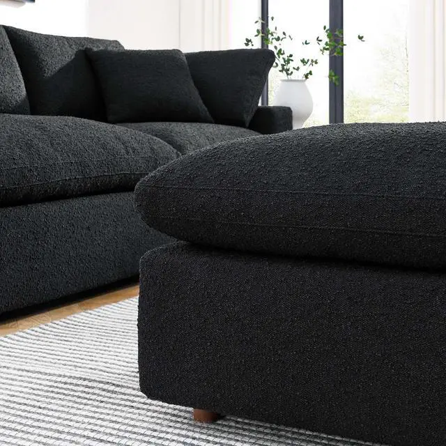 Alt view image 7 of 7 - Commix Down Filled Overstuffed Boucle Fabric Ottoman Black EEI-6258-BLK
