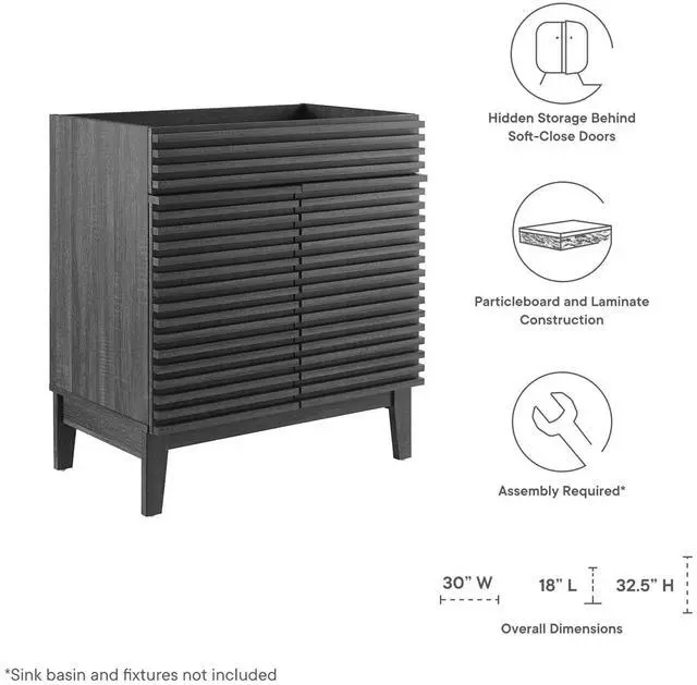 Alt view image 7 of 7 - Render 30" Bathroom Vanity Cabinet (Sink Basin Not Included) Charcoal EEI-4851-CHA