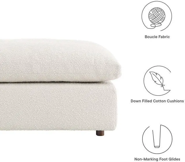 Alt view image 5 of 7 - Commix Down Filled Overstuffed Boucle Fabric Ottoman Ivory EEI-6258-IVO