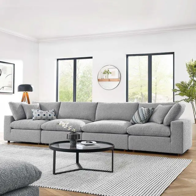 Alt view image 5 of 5 - Commix Down Filled Overstuffed Boucle Fabric 4-Seater Sofa Light Gray EEI-6364-LGR