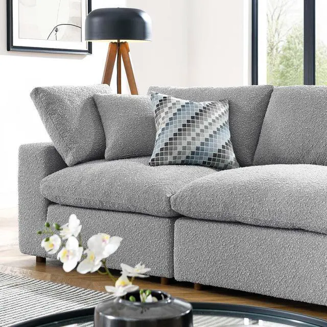 Alt view image 4 of 5 - Commix Down Filled Overstuffed Boucle Fabric 4-Seater Sofa Light Gray EEI-6364-LGR