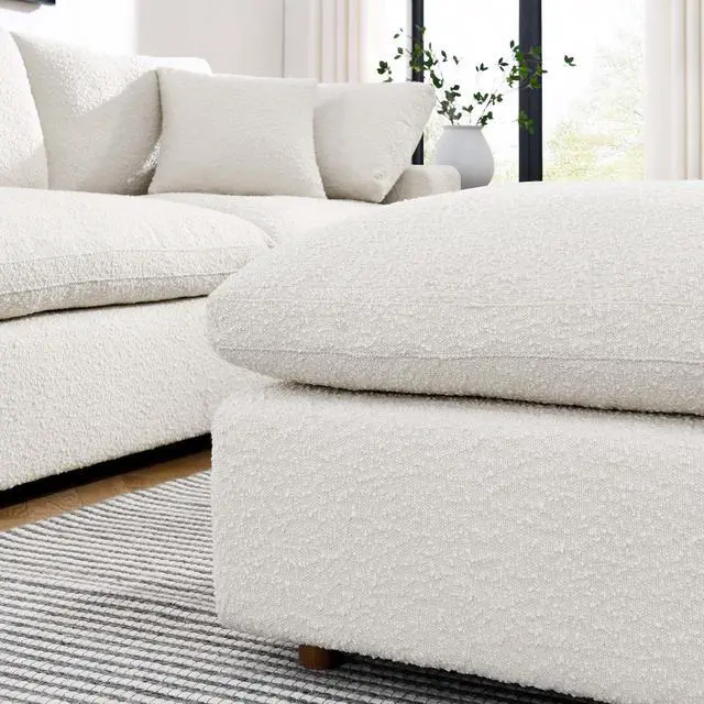Alt view image 7 of 7 - Commix Down Filled Overstuffed Boucle Fabric Ottoman Ivory EEI-6258-IVO